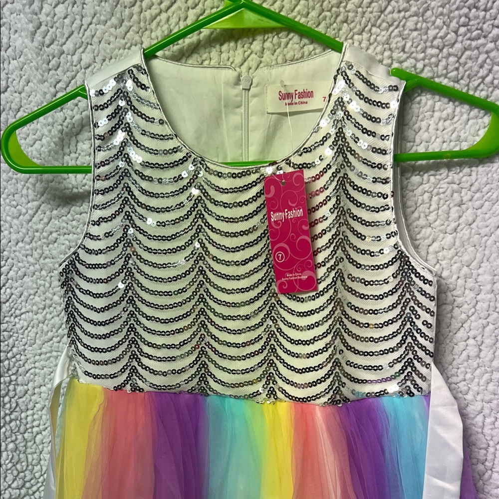 Sunny Fashion Sequin Rainbow Kids Dress